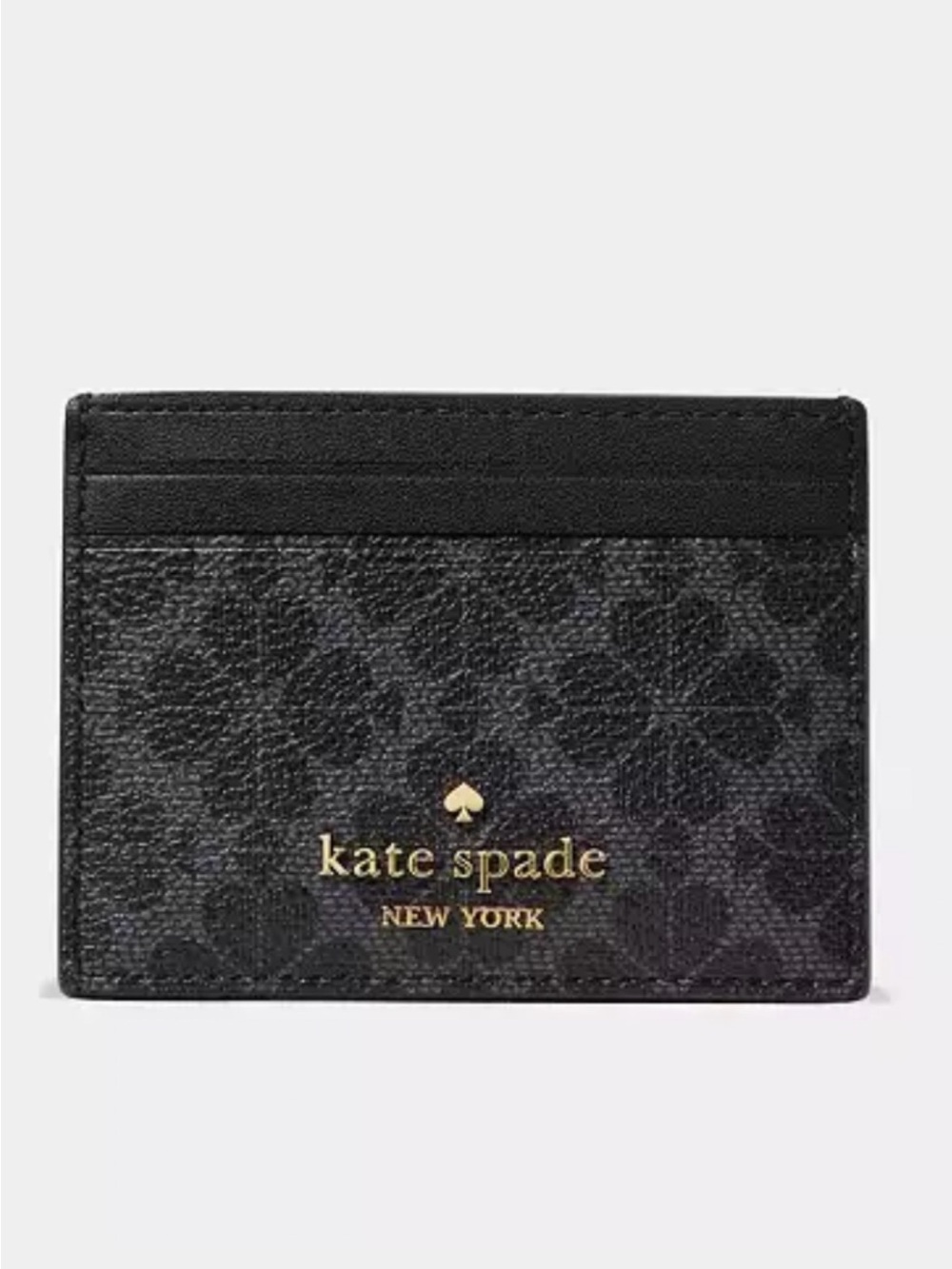 kate spade Black Floral Slim Card Holder with Gold Logo